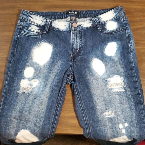 Allen B by Allen Schwartz Bleach Dye Crystal Embellishments Destroyed Jeans Sz 8 - Picture 3 of 12